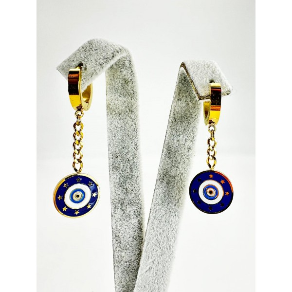 Gold Zincirli Nazar Boncuklu Küpe